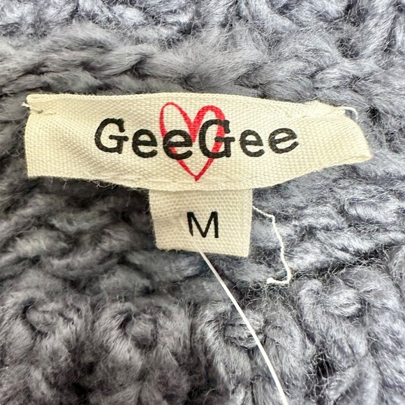GeeGee Sweater Womens M Oversized Pullover Acrylic Slate Blue and White Knit - Picture 8 of 11